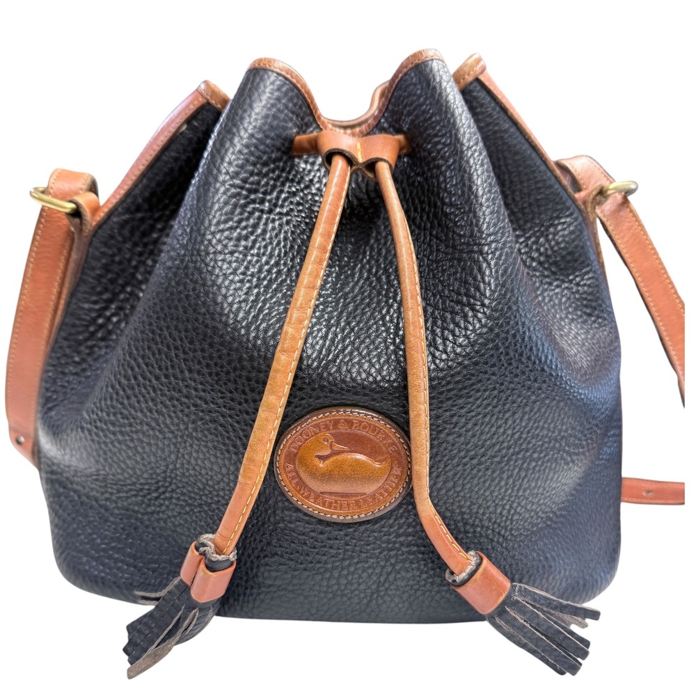 Vintage Dooney & Bourke Bag Medium Drawstring R58 Black AWL British Tan trim